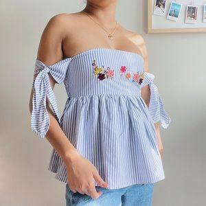 Gorgeous blue and white striped off the shoulder top from Zara.